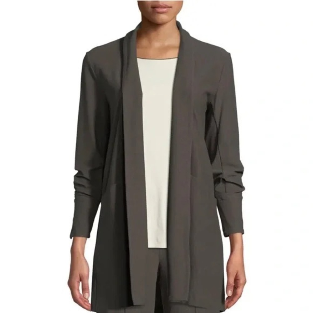 Eileen Fisher gray viscose blend draping blazer pocket cardigan size XL